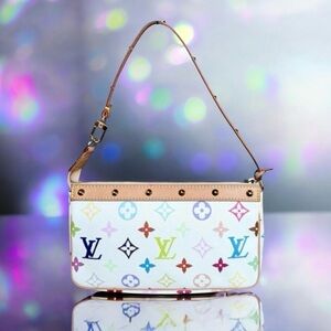 💕VINTAGE LOUIS VUITTON x MURAKAMI 1st-Gen White Multicolor Monogram Pochette🌈